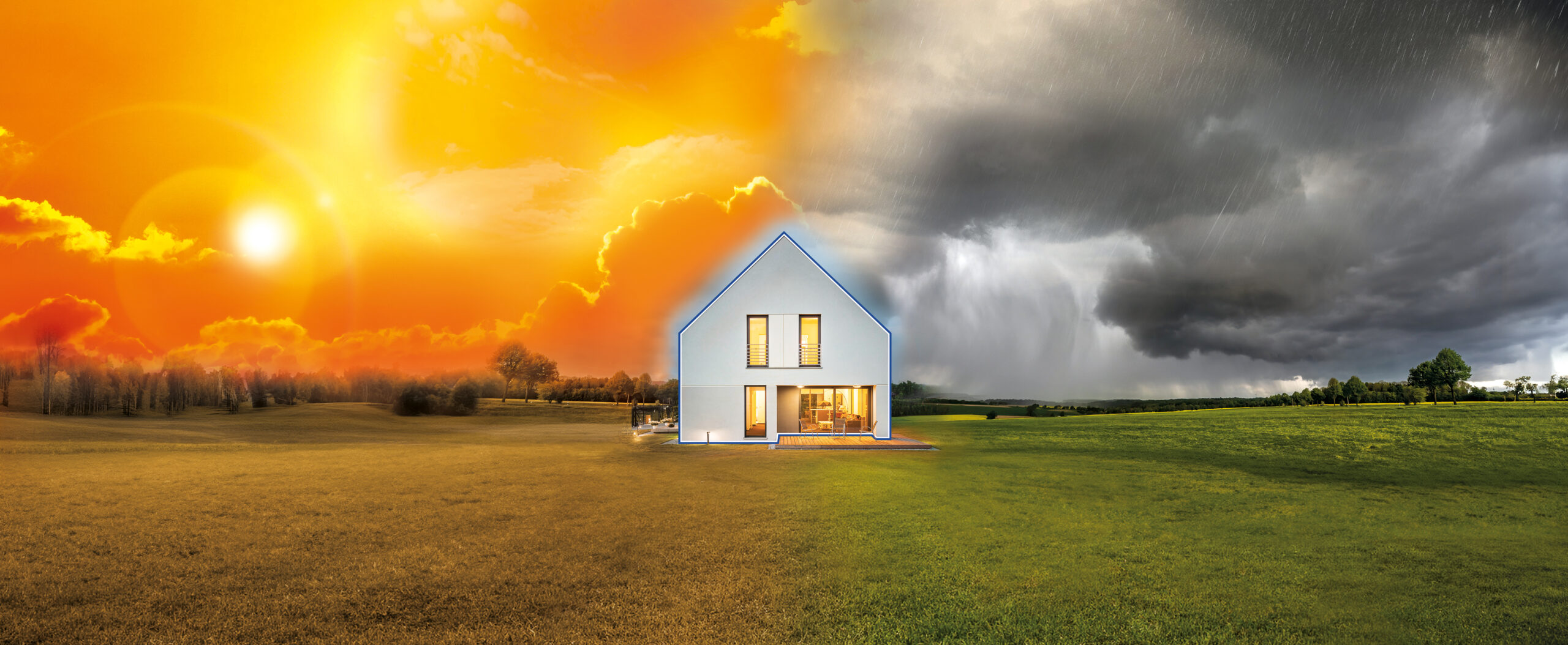 B-THERMIQ thermal coating protects a house from heat, cold, and rain